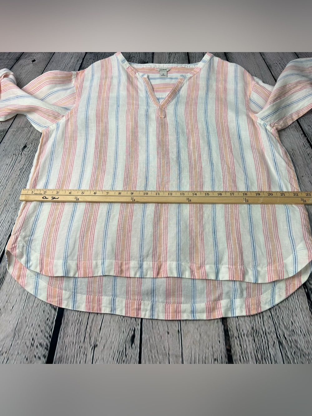 L.L. Bean 100% Linen Pastel Striped V-Neck Top Lightweight Boho Beach Vacation M - Picture 6 of 10